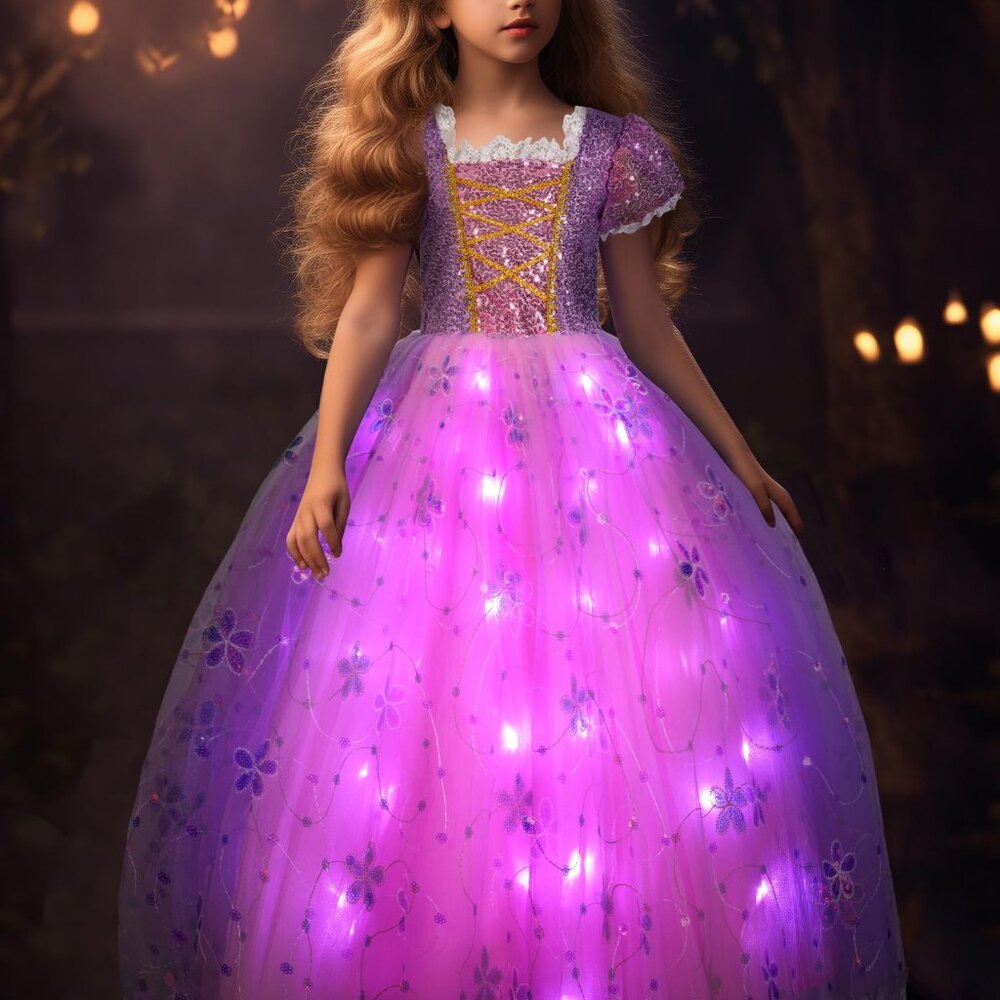 Light Up Princess Dress LED Halloween Floral Costume Girls Sz 3-4 yrs NO REMOTE